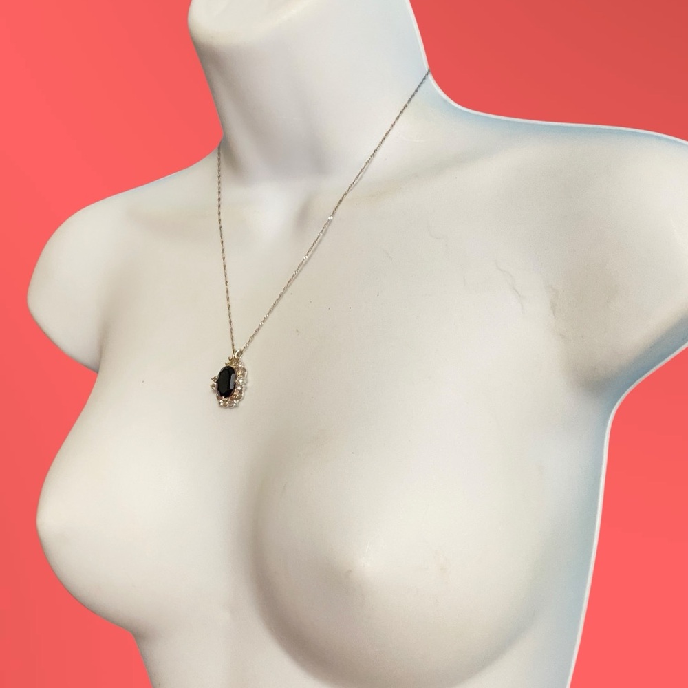 VJ Italy .925 Black Stone Pendant Filigree Rhinestones On 17' Chain - Picture 2 of 12
